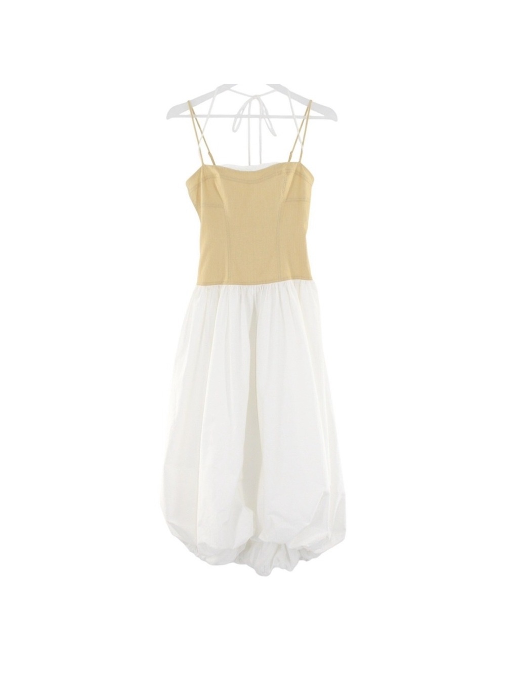 Moon River Cream and Light Yellow Spaghetti-Strap Midi Dress